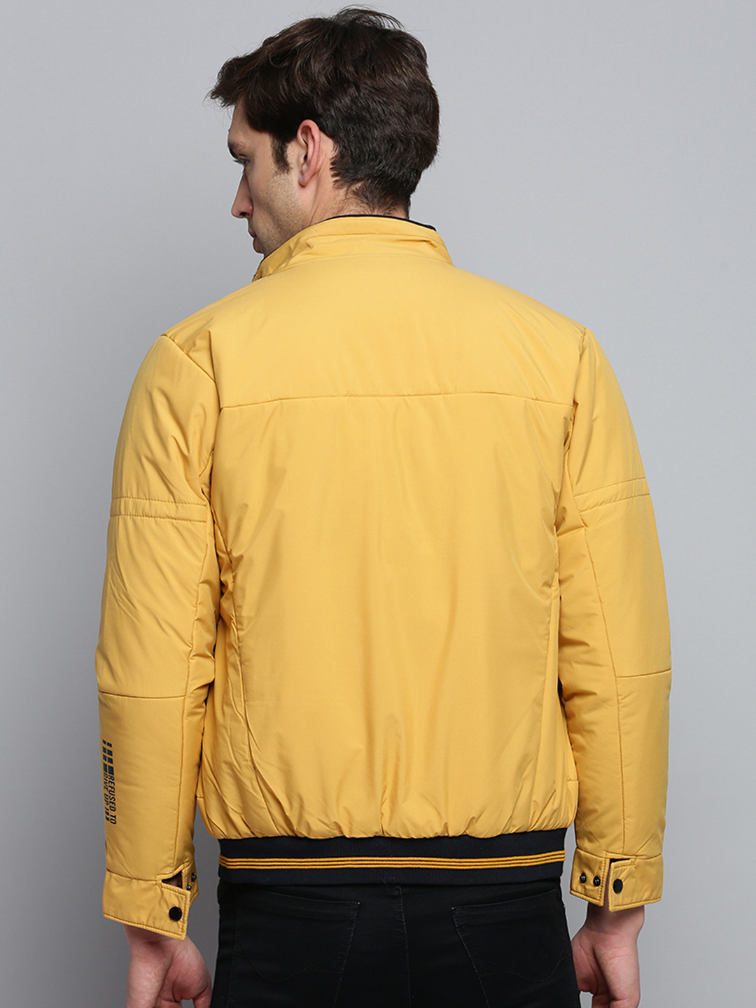 SHOWOFF Men's Solid Mock Collar Yellow Padded Jacket