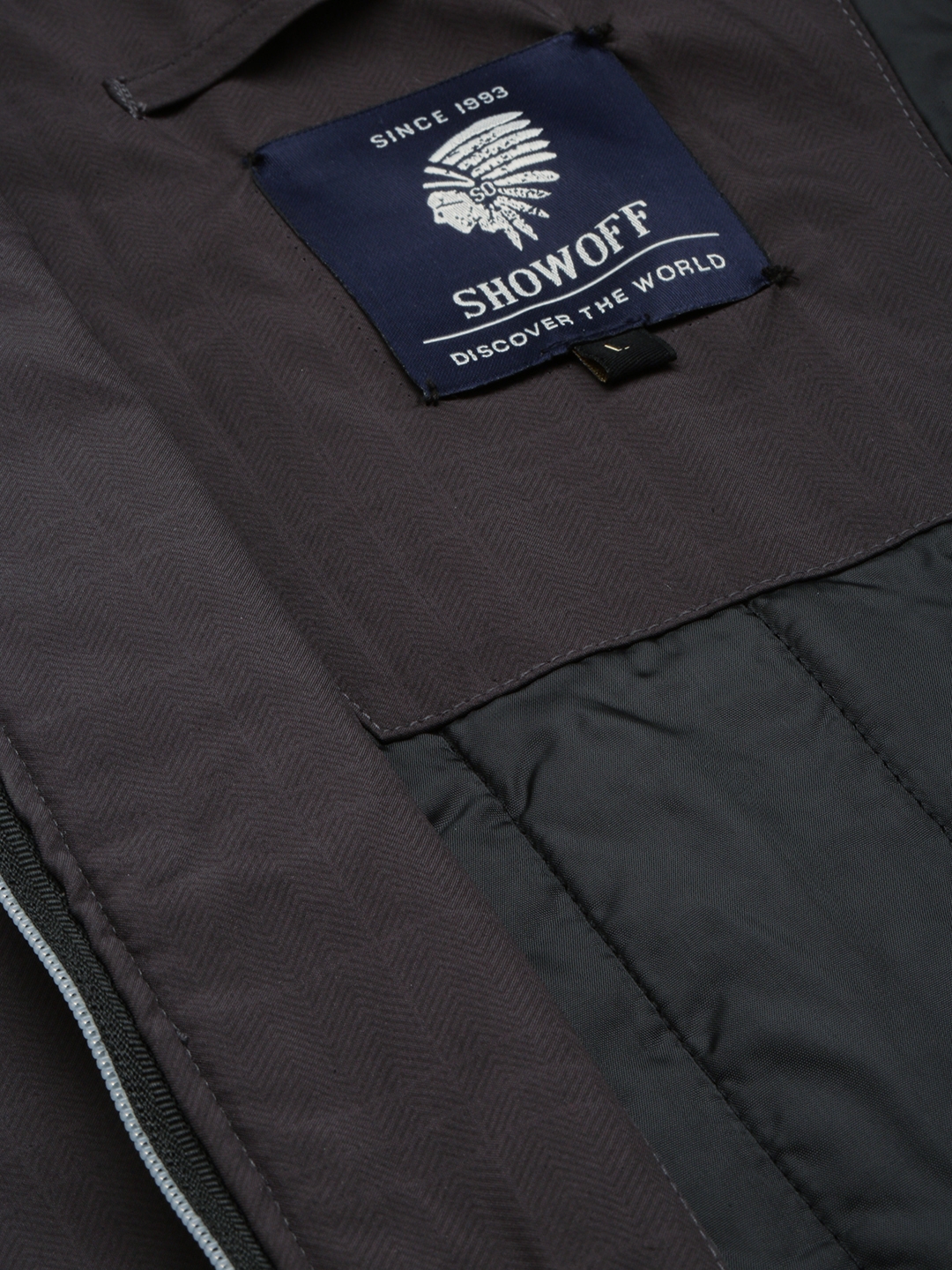 Showoff | SHOWOFF Men's Solid Mock Collar Grey Padded Jacket 6