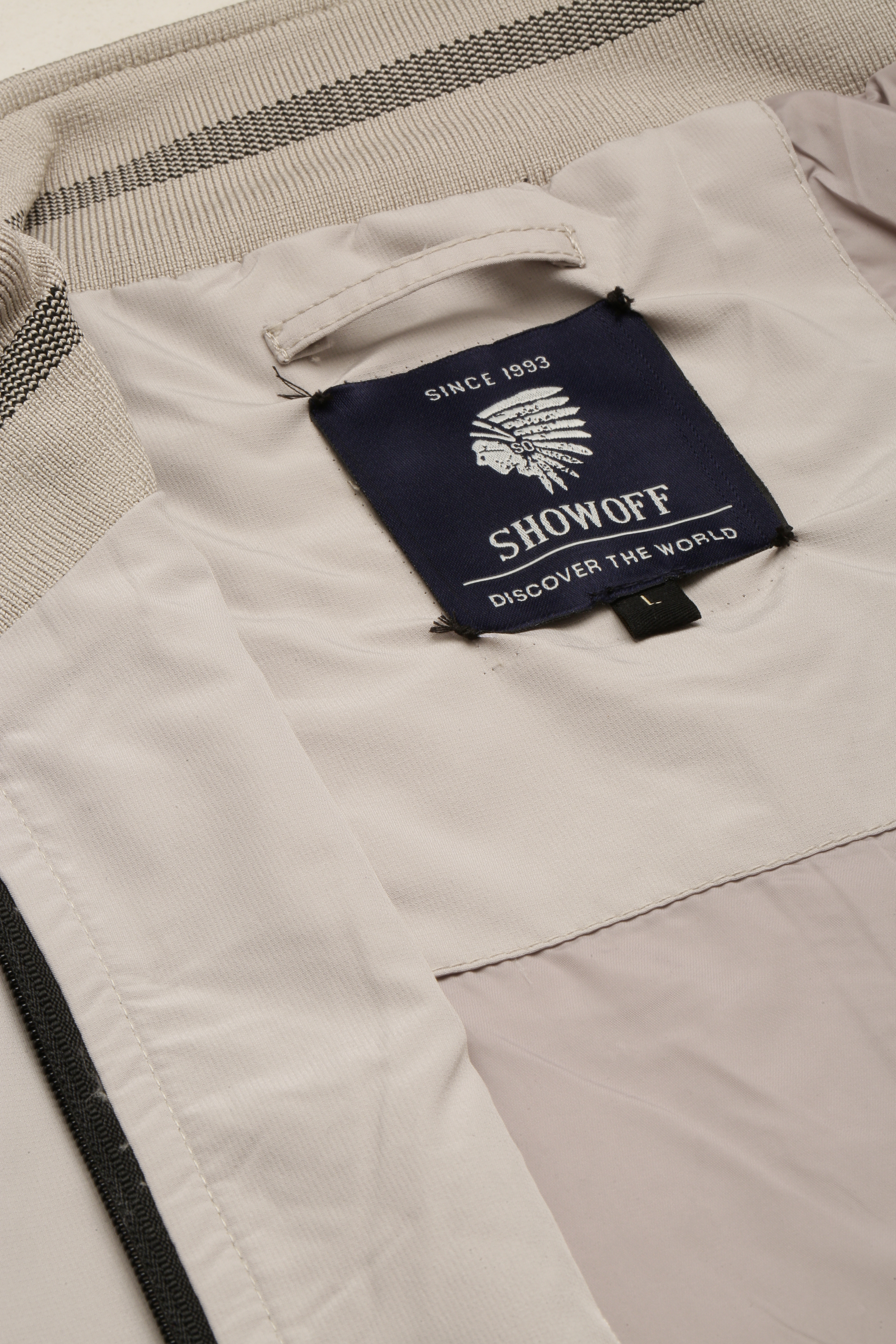 Showoff | SHOWOFF Men's Solid Mock Collar Beige Open Front Jacket 6