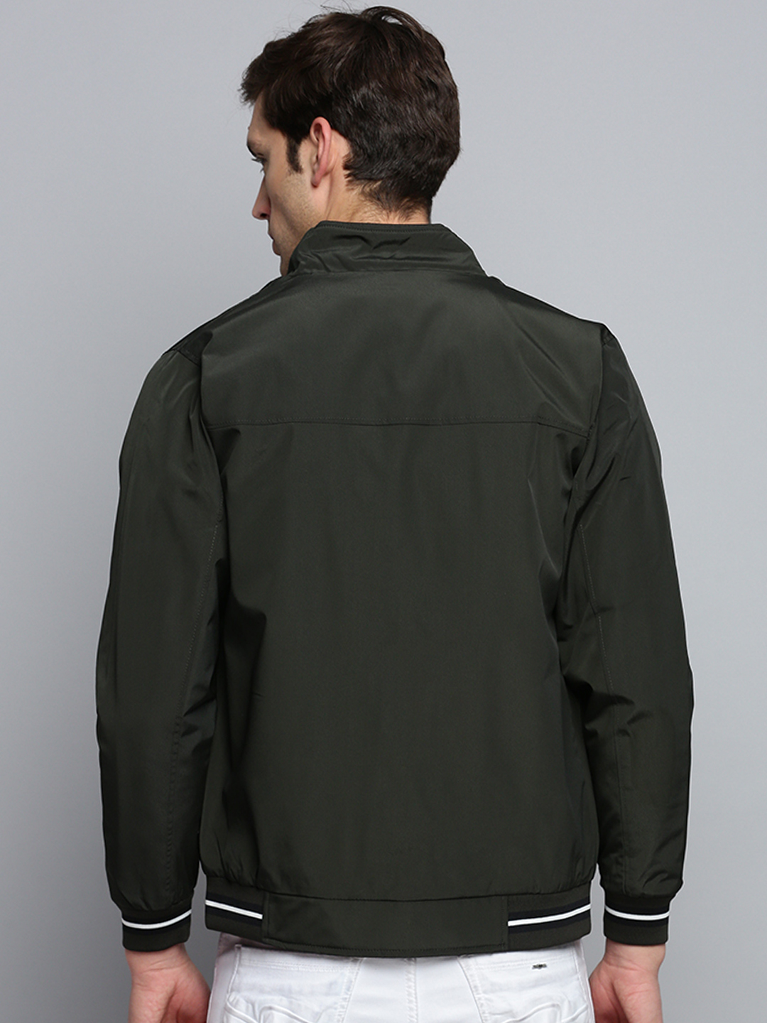 SHOWOFF Men's Solid Mock Collar Olive Padded Jacket