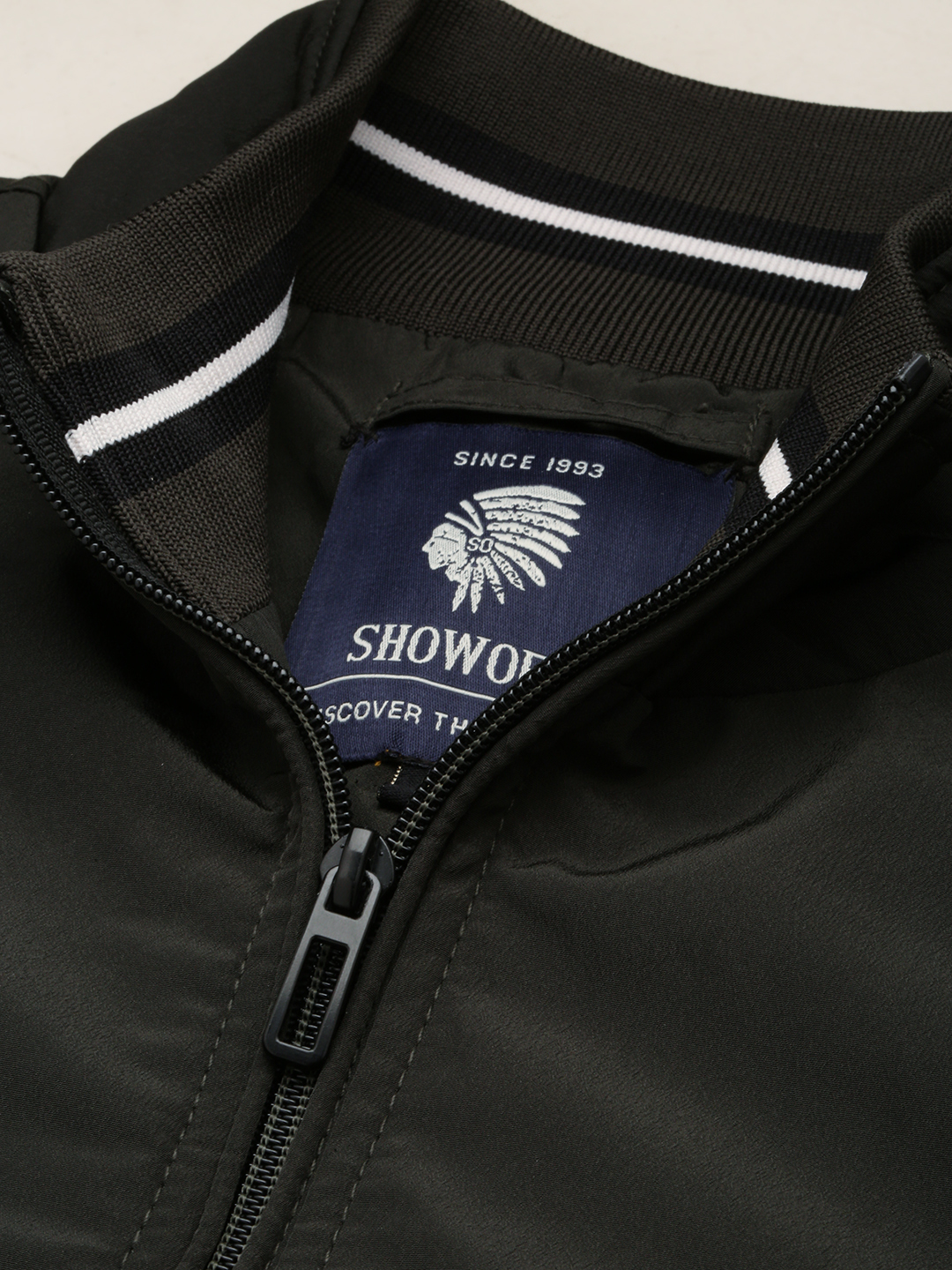 SHOWOFF Men's Solid Mock Collar Olive Padded Jacket