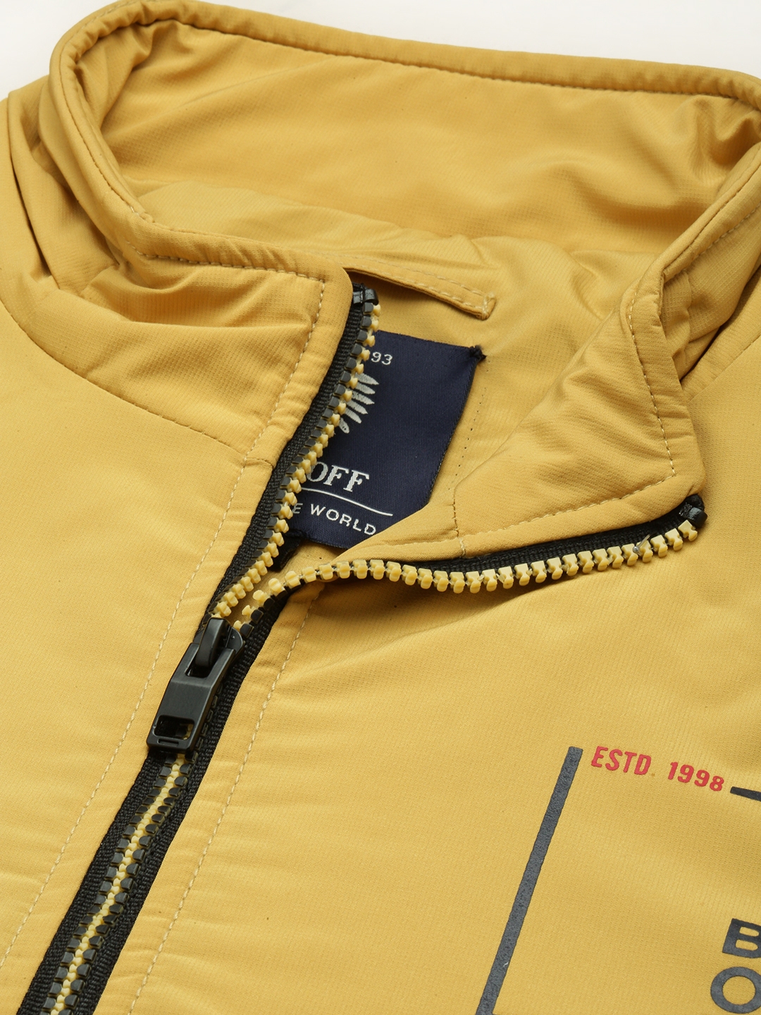 Showoff | SHOWOFF Men's Solid Mock Collar Yellow Padded Jacket 5