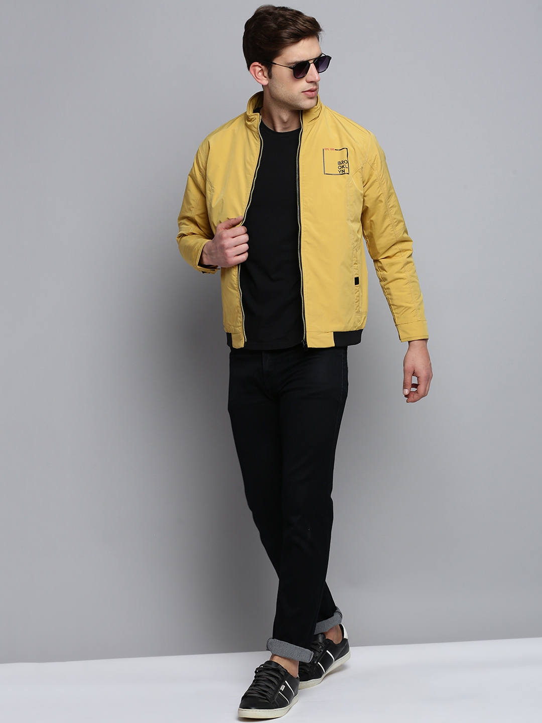 Showoff | SHOWOFF Men's Solid Mock Collar Yellow Padded Jacket 4