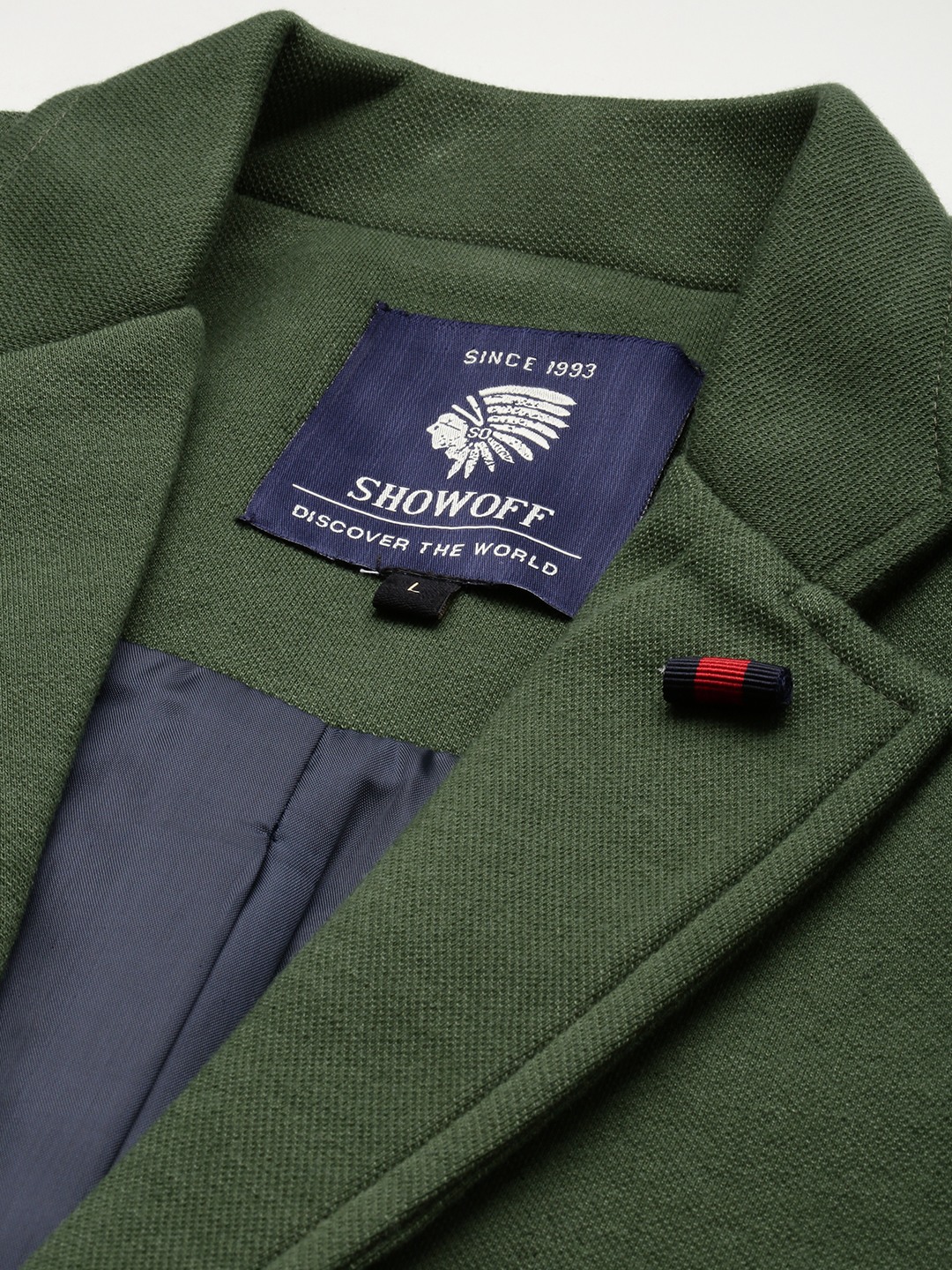 SHOWOFF Men's Single Breasted Green Solid Slim Fit Blazer