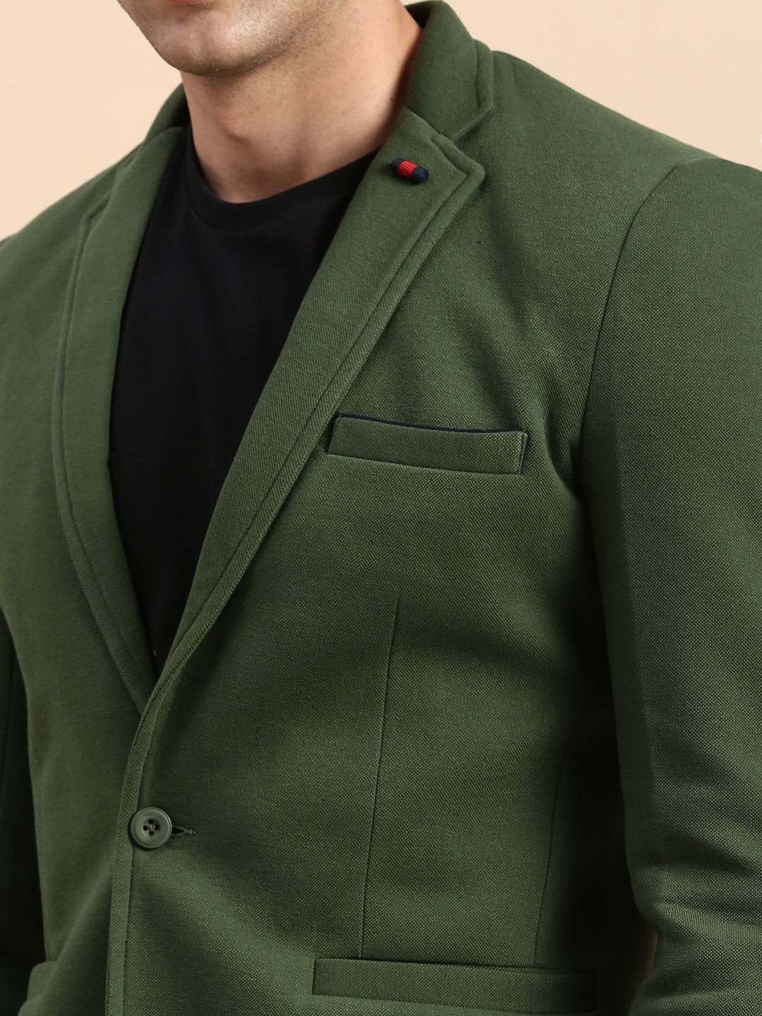 SHOWOFF Men's Single Breasted Green Solid Slim Fit Blazer