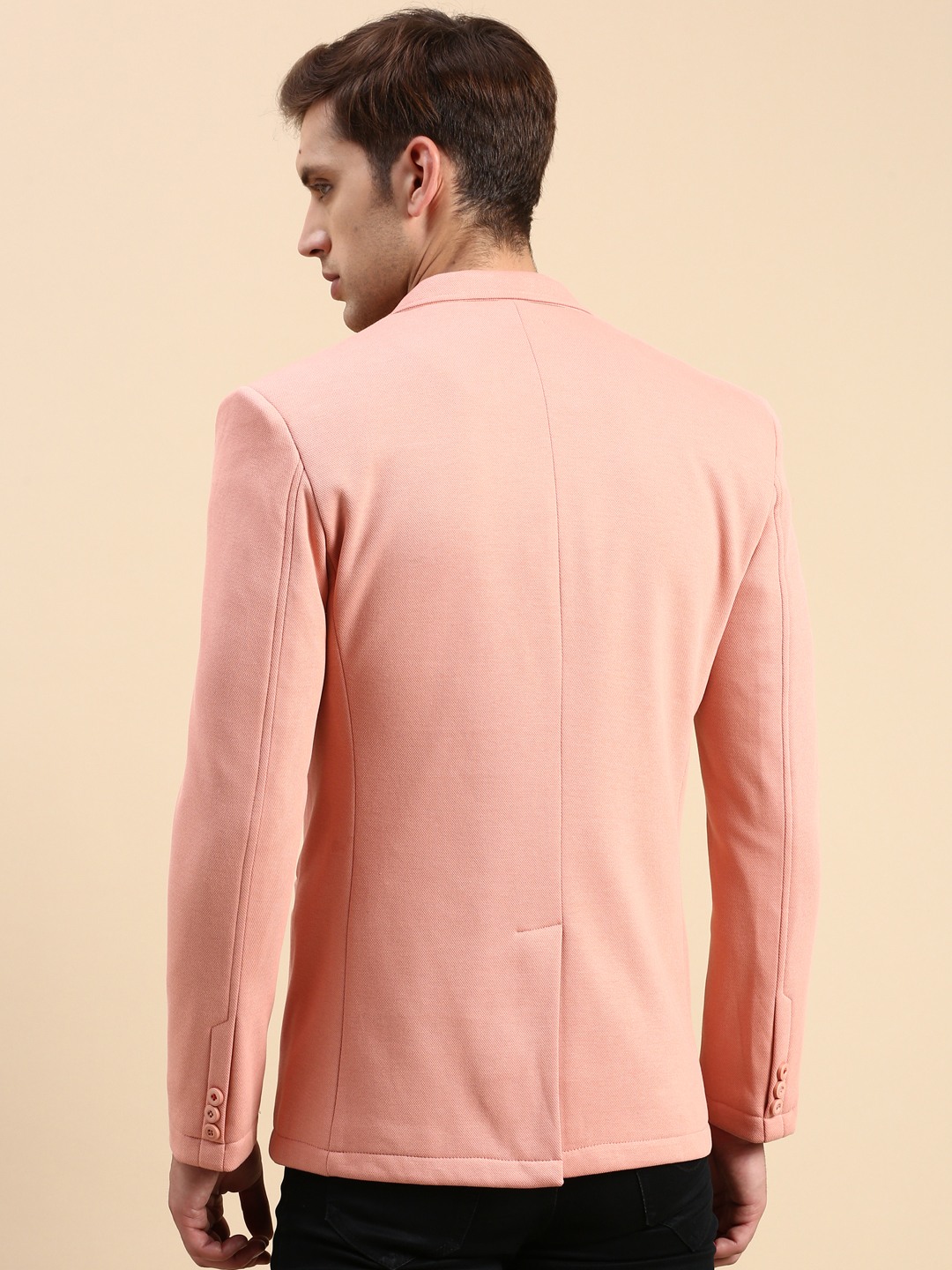 SHOWOFF Men's Single Breasted Peach Solid Slim Fit Blazer