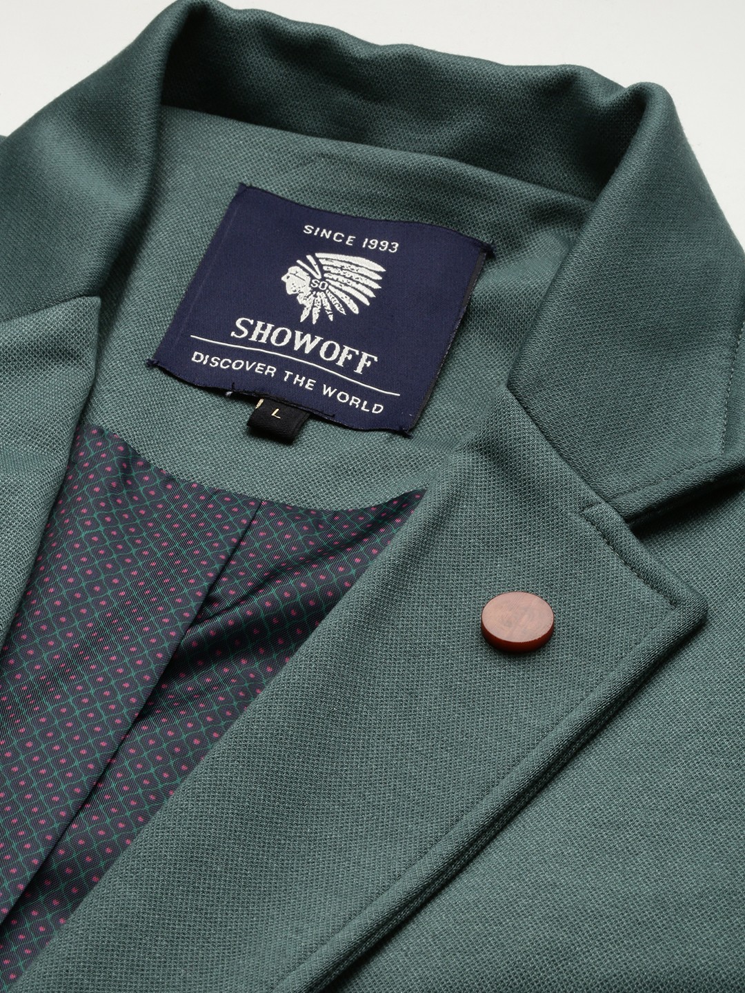 SHOWOFF Men's Single Breasted Green Solid Slim Fit Blazer