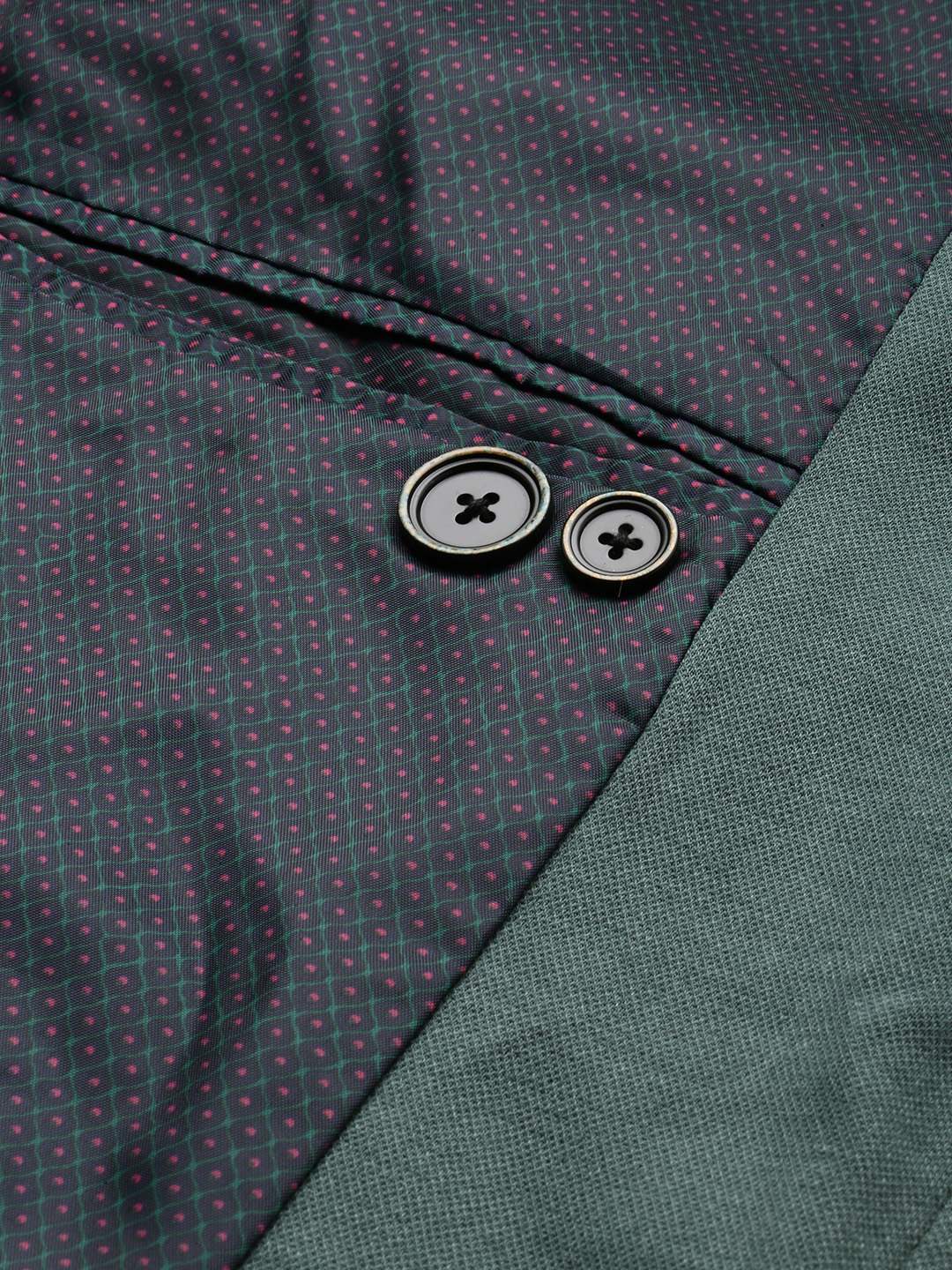 SHOWOFF Men's Single Breasted Green Solid Slim Fit Blazer