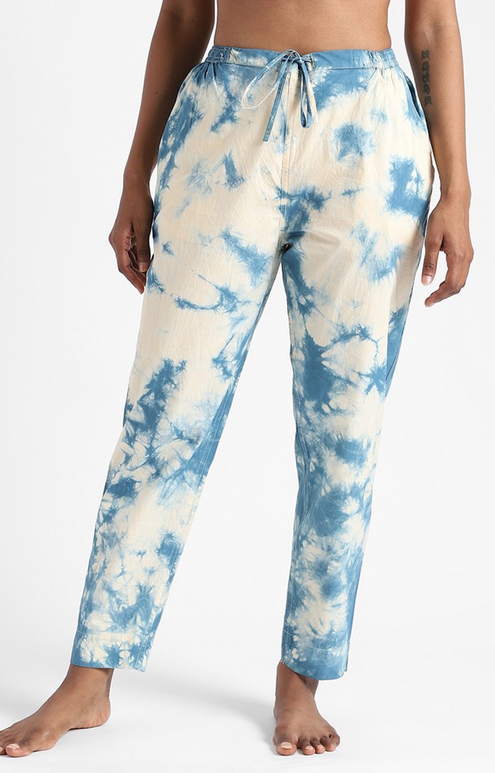 livbio | Organic Cotton & Natural Tie & Dye Womens Indigo Blue Color Slim Fit Pants