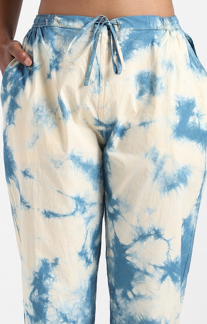 Organic Cotton & Natural Tie & Dye Womens Indigo Blue Color Slim Fit Pants