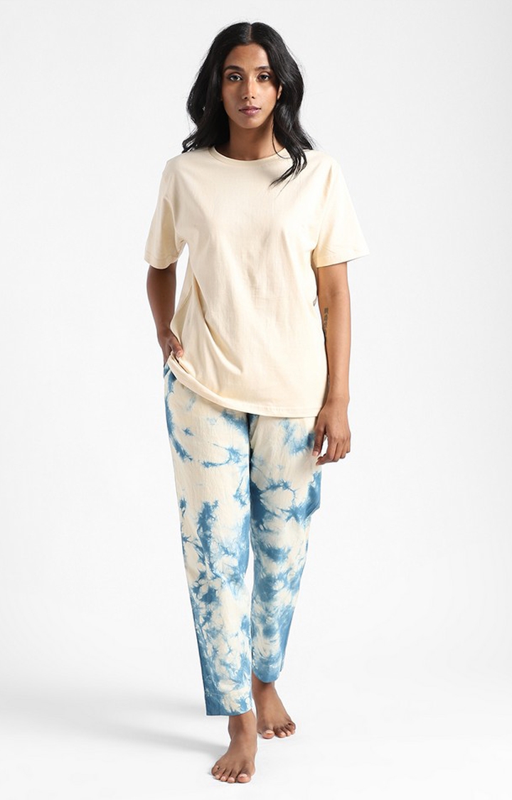 Organic Cotton & Natural Tie & Dye Womens Indigo Blue Color Slim Fit Pants