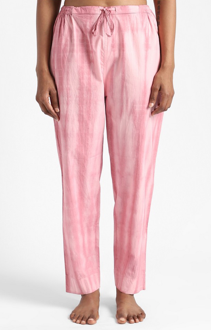 livbio | Organic Cotton & Natural Tie & Dye Womens Earth Pink Color Slim Fit Pants