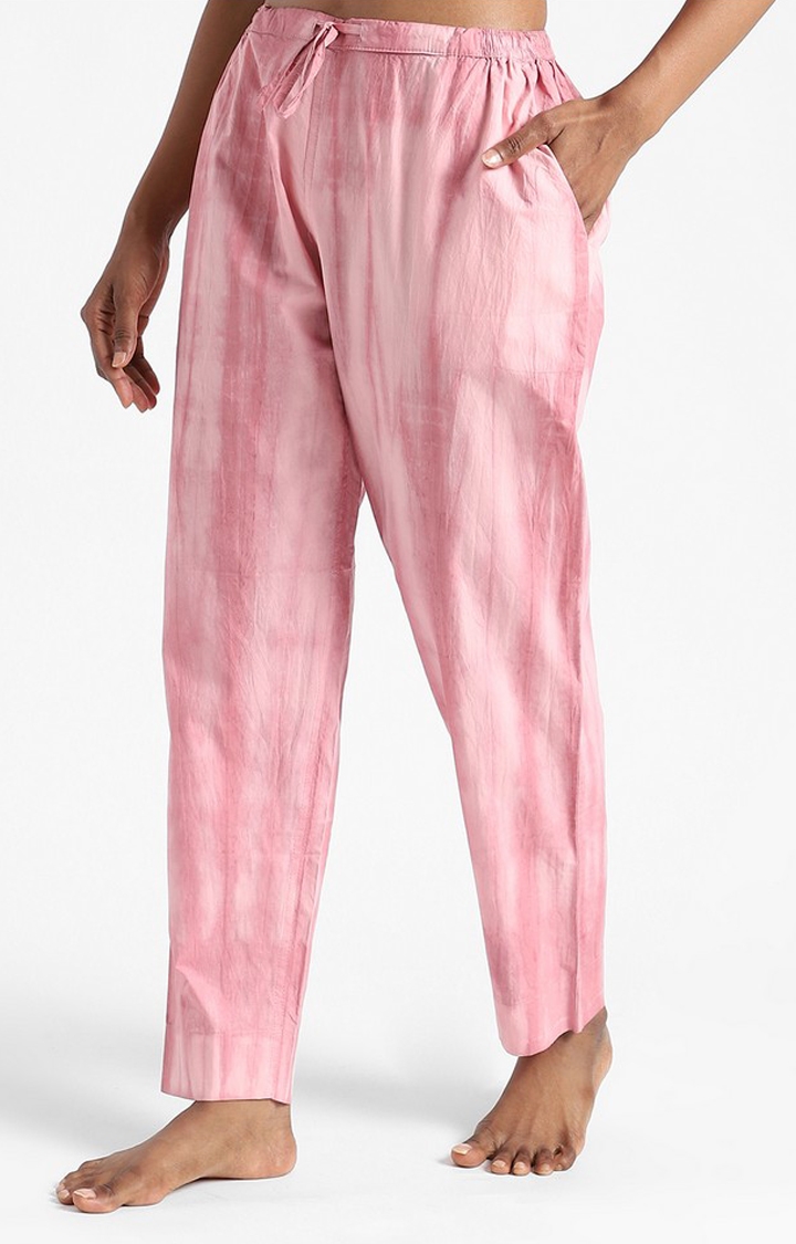 Organic Cotton & Natural Tie & Dye Womens Earth Pink Color Slim Fit Pants