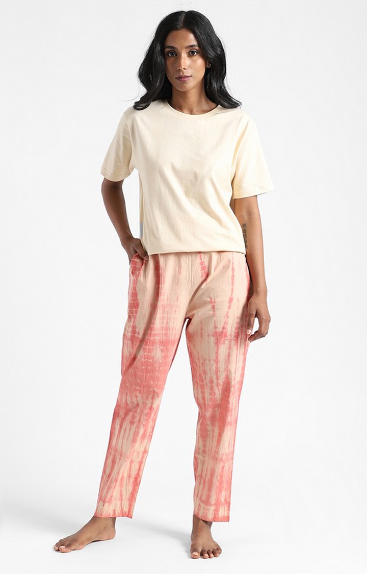 Organic Cotton & Natural Tie & Dye Womens Sun Orange Color Slim Fit Pants