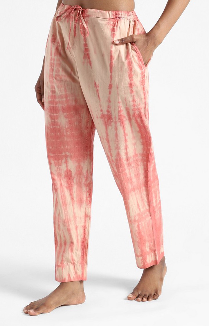 Organic Cotton & Natural Tie & Dye Womens Sun Orange Color Slim Fit Pants