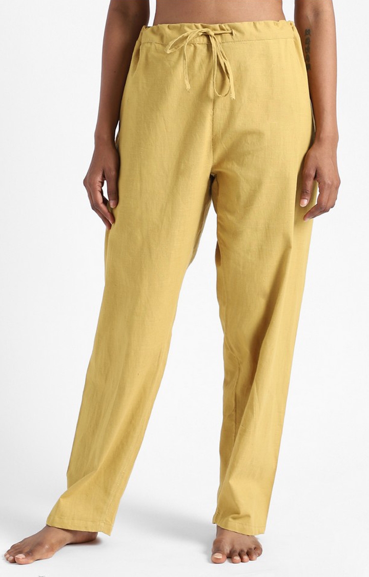 livbio | Organic Cotton & Naturally Dyed Hand Spun & Hand Woven Womens Turmeric Yellow Pants
