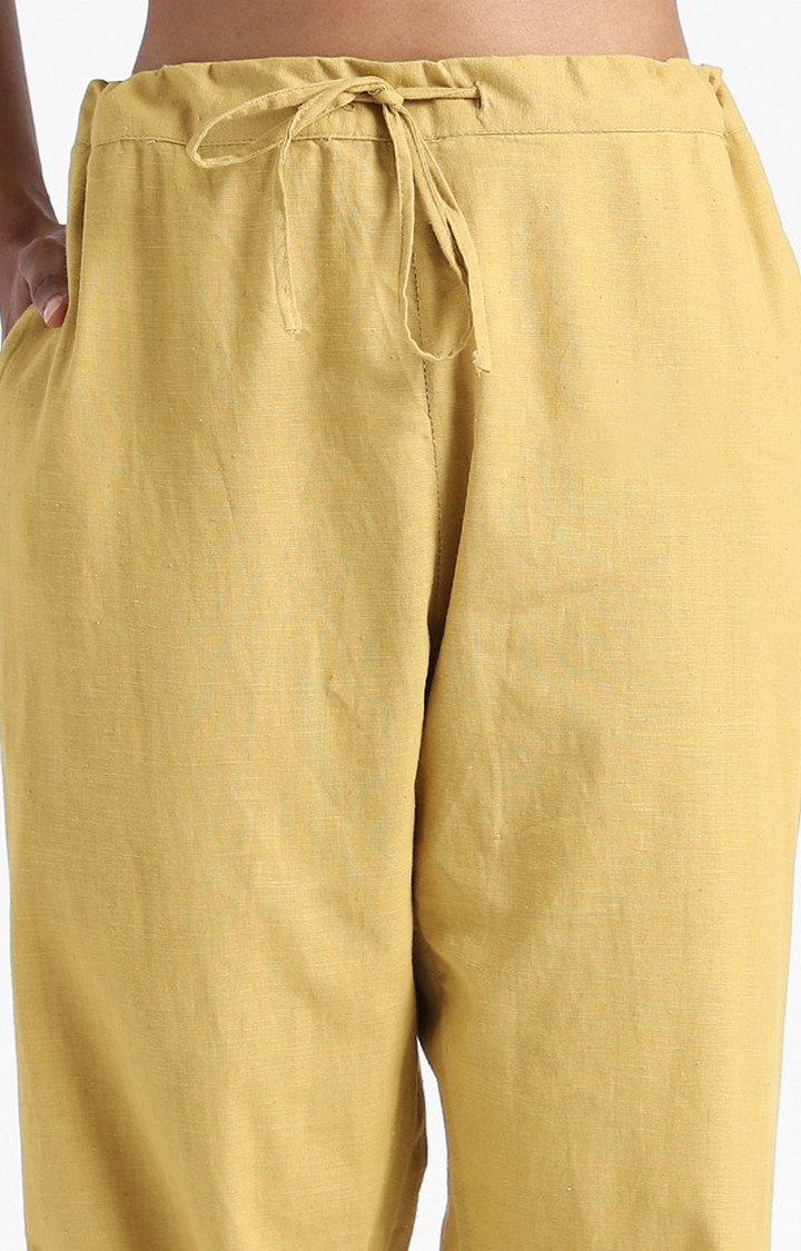 Organic Cotton & Naturally Dyed Hand Spun & Hand Woven Womens Turmeric Yellow Pants