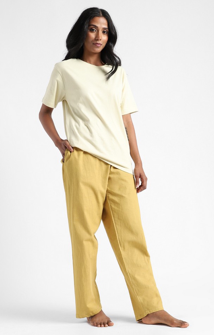 Buy Yellow Cotton Blend Slim Pant (1N) for INR699.30 | Rangriti