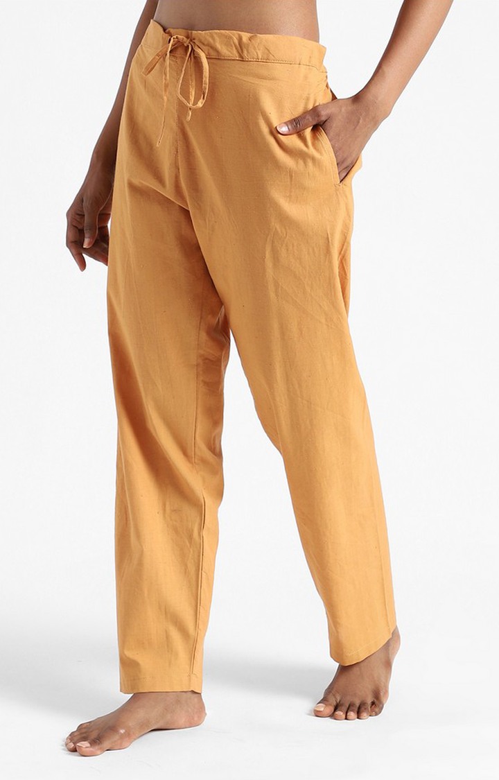 Organic Cotton & Naturally Dyed Hand Spun & Hand Woven Womens Pomo Orange Pants