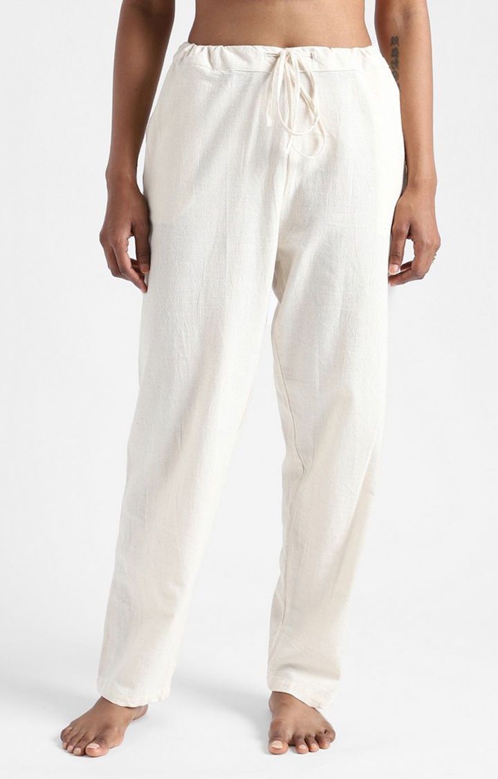 livbio | Organic Cotton & Naturally Dyed Hand Spun & Hand Woven Womens Natural White Pants