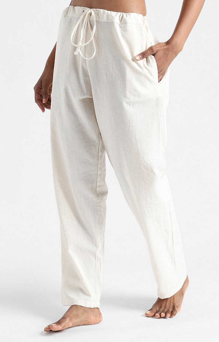 Organic Cotton & Naturally Dyed Hand Spun & Hand Woven Womens Natural White Pants
