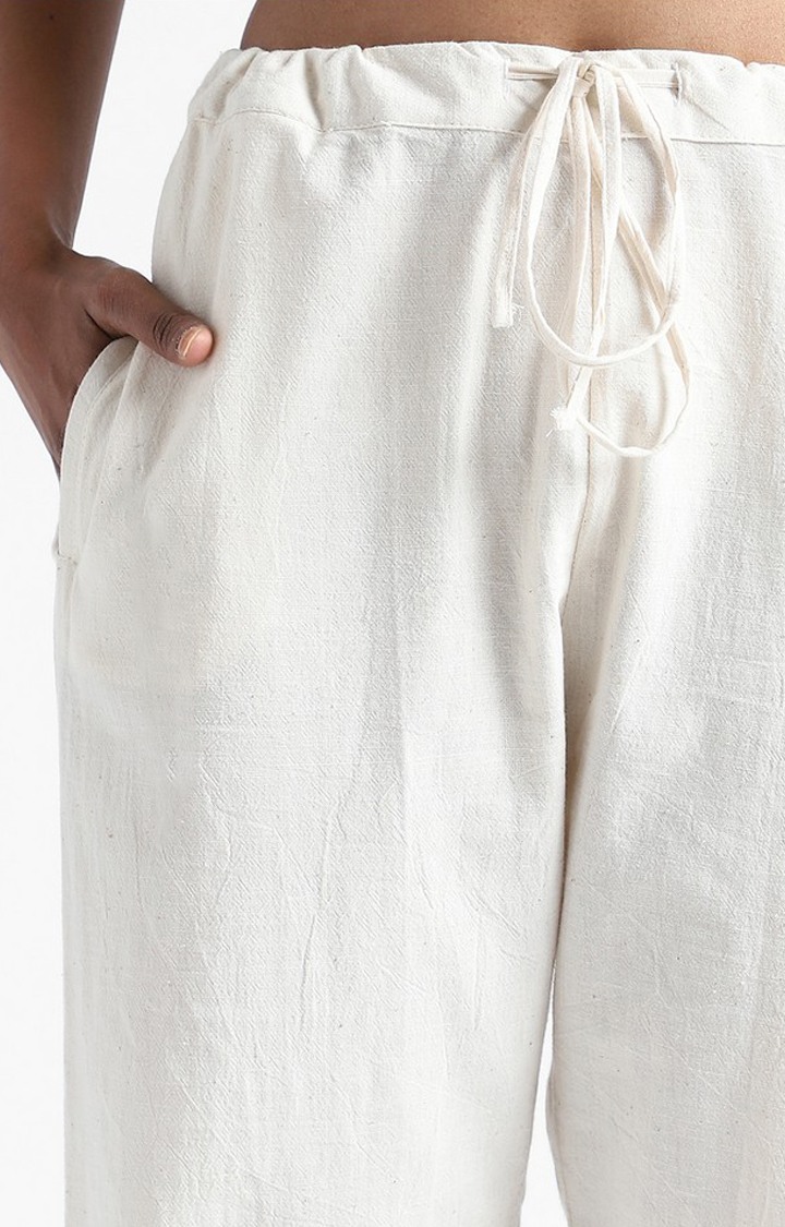 Organic Cotton & Naturally Dyed Hand Spun & Hand Woven Womens Natural White Pants