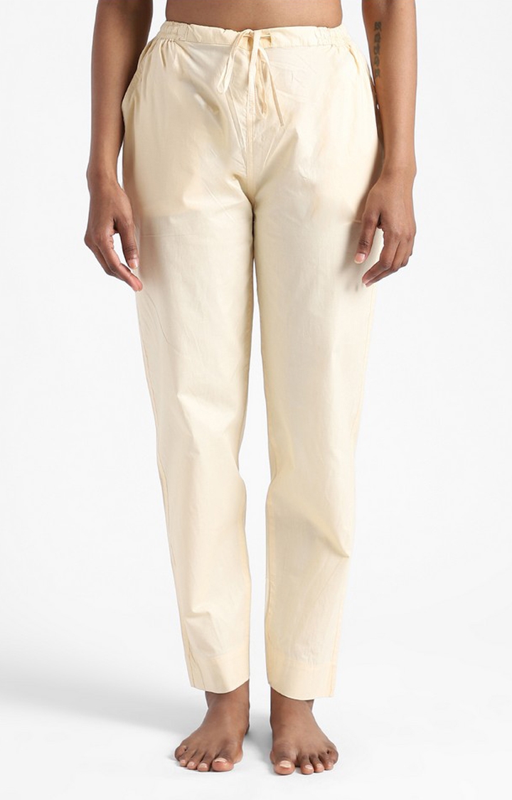livbio | Organic Cotton & Natural Dyed Womens Rust Cream Color Slim Fit Pants