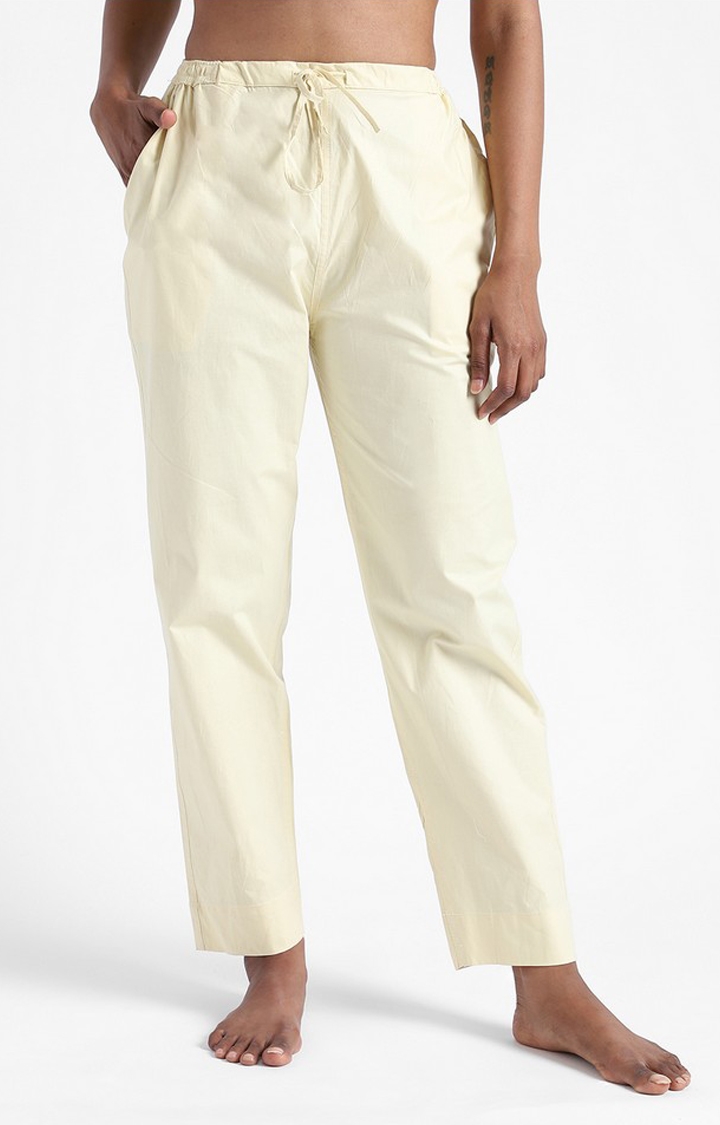 livbio | Organic Cotton & Natural Dyed Womens Lemon Yellow Color Slim Fit Pants