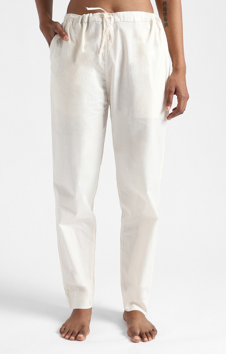 livbio | Organic Cotton & Natural Dyed Womens Raw White Color Slim Fit Pants
