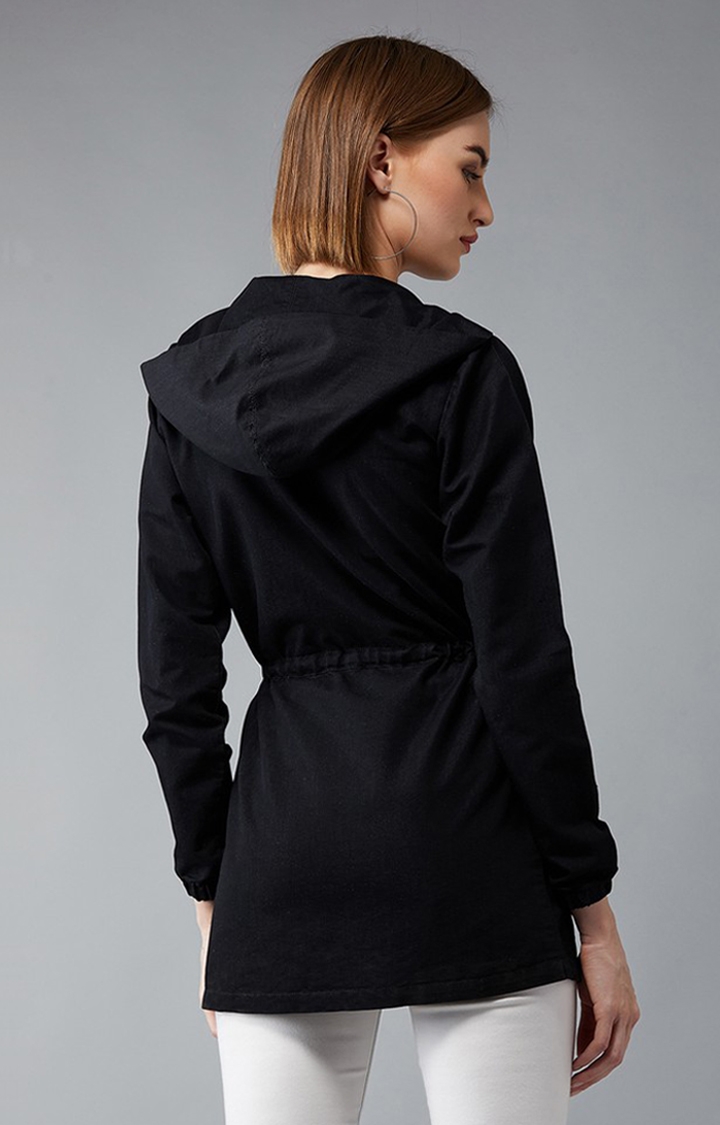 Dolce Crudo | Women's Black Cotton Solid Denim Jacket 4
