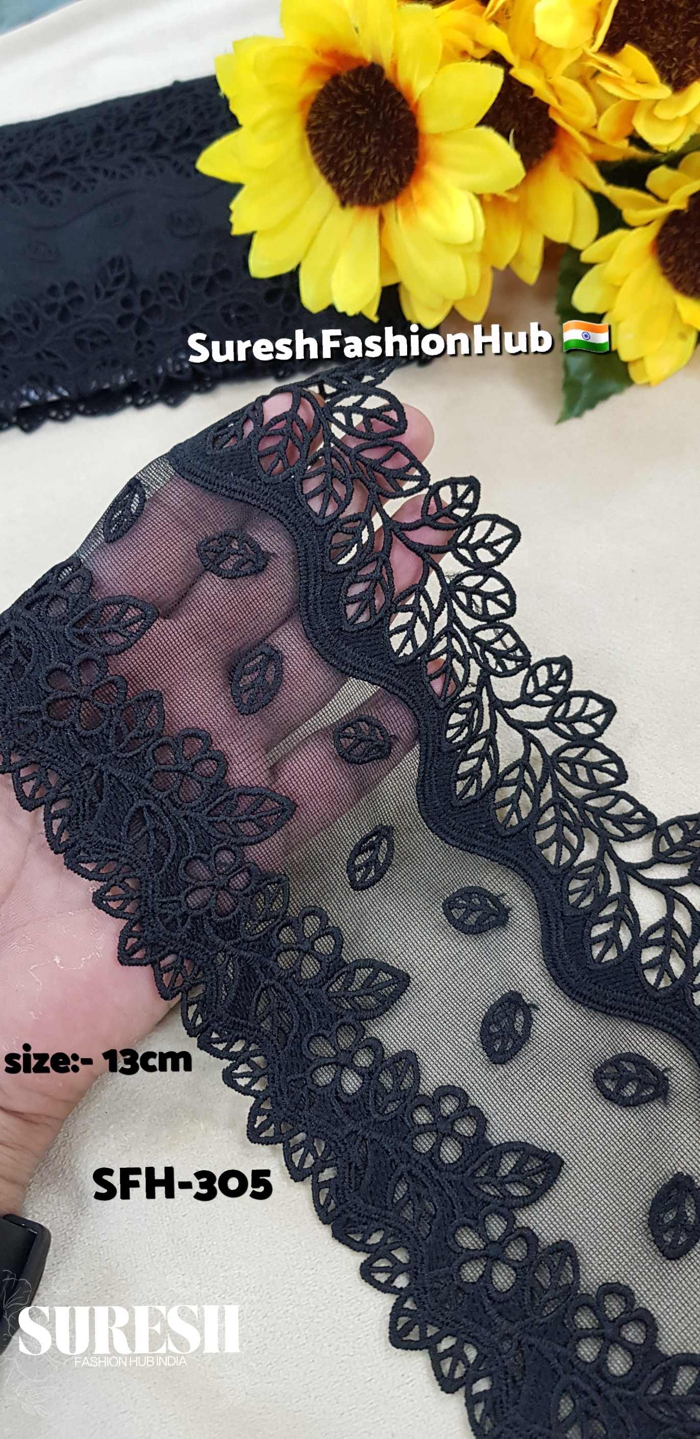 Twilight Foliage Dual Scallop Lace – Black SFH-305