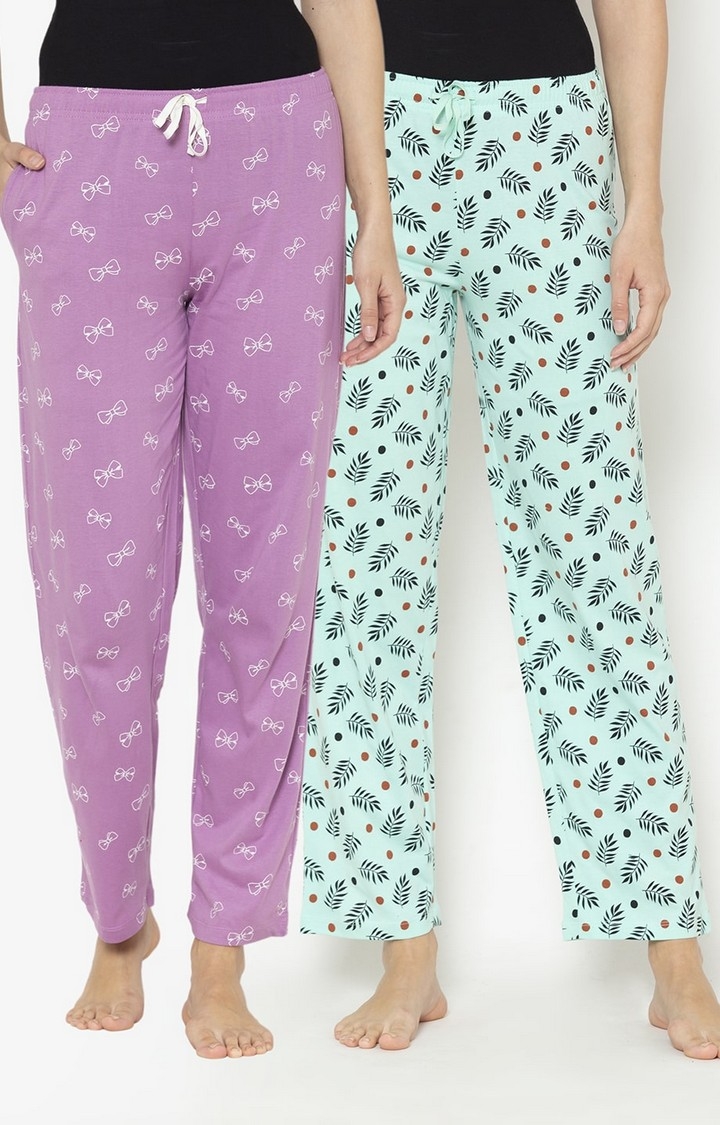 Lounge Dreams | Women's Multicolored Cotton Printed Pyjama (Pack of 2) 0