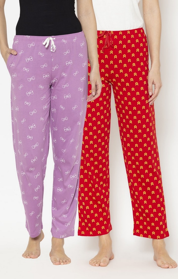 Lounge Dreams | Women's Multicolored Cotton Printed Pyjama (Pack of 2) 0