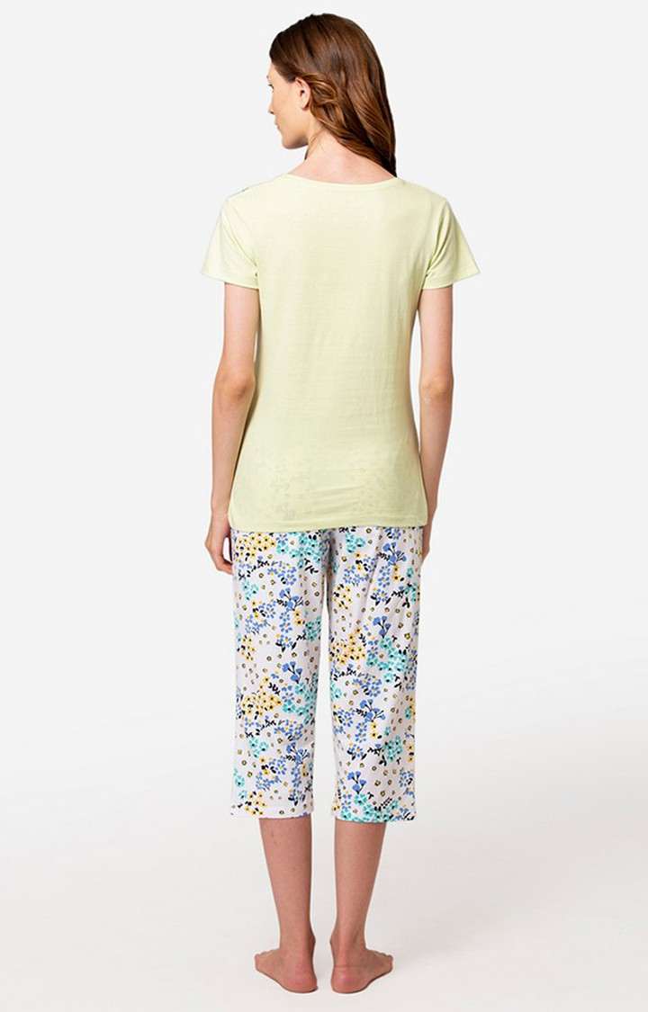 Lounge Dreams | Women's Light Green Cotton Printed Nightwear Set 4