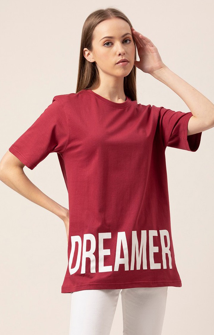 Lounge Dreams | Women's Burgundy Oversized T-Shirt 0