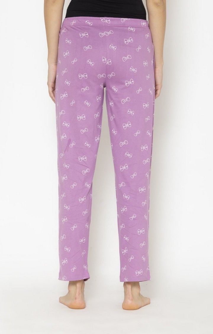 Lounge Dreams | Women's Purple Cotton Printed Pyjama 4