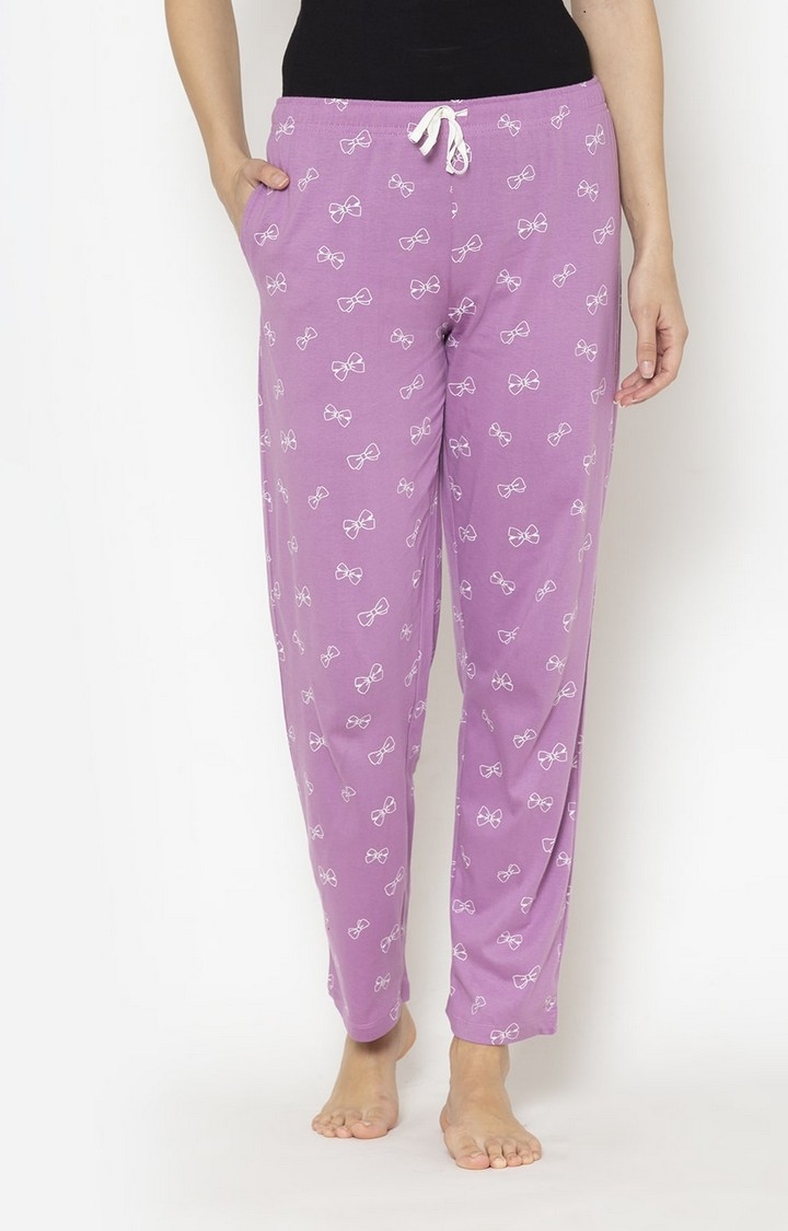 Lounge Dreams | Women's Purple Cotton Printed Pyjama 0