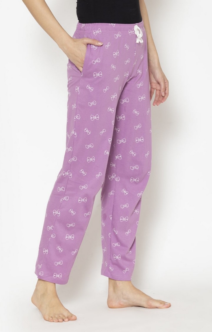Lounge Dreams | Women's Purple Cotton Printed Pyjama 2