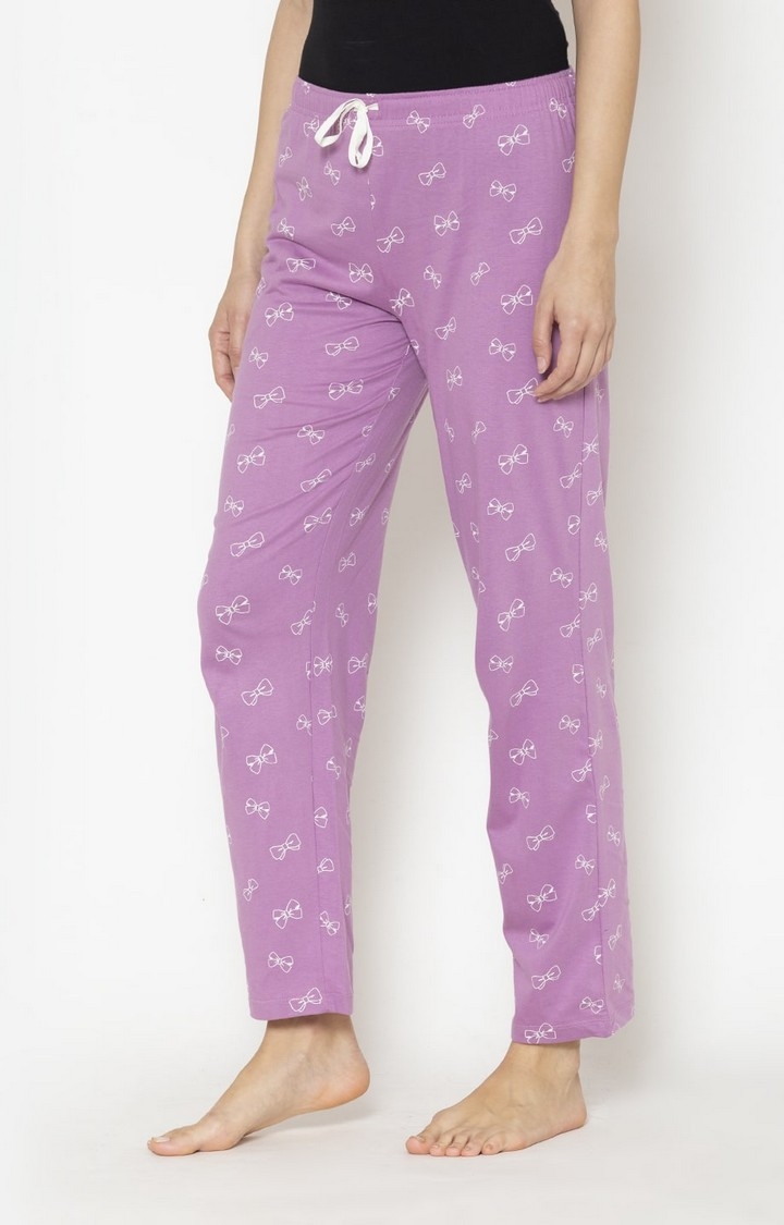 Lounge Dreams | Women's Purple Cotton Printed Pyjama 3