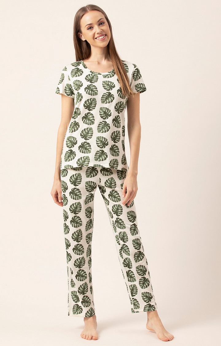 Lounge Dreams | Women's White Cotton Printed Nightsuit 0