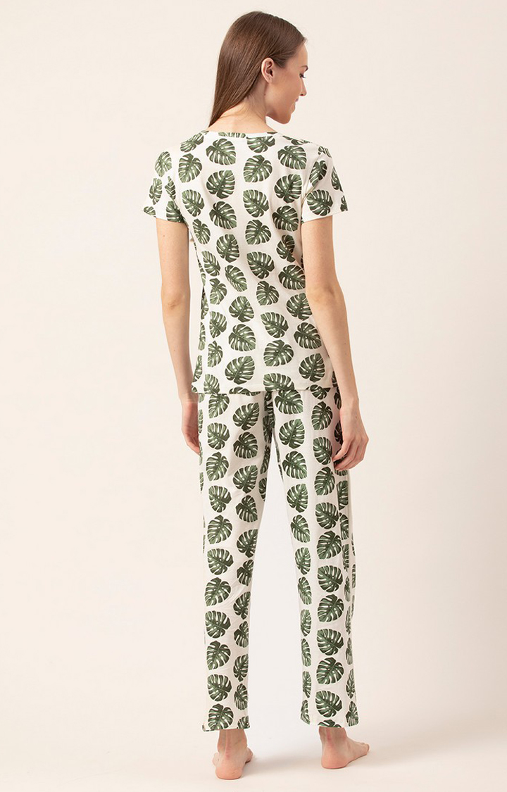 Lounge Dreams | Women's White Cotton Printed Nightsuit 4