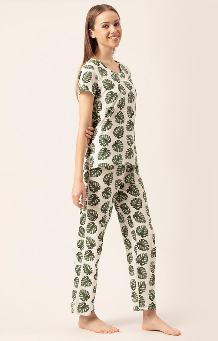 Lounge Dreams | Women's White Cotton Printed Nightsuit 3