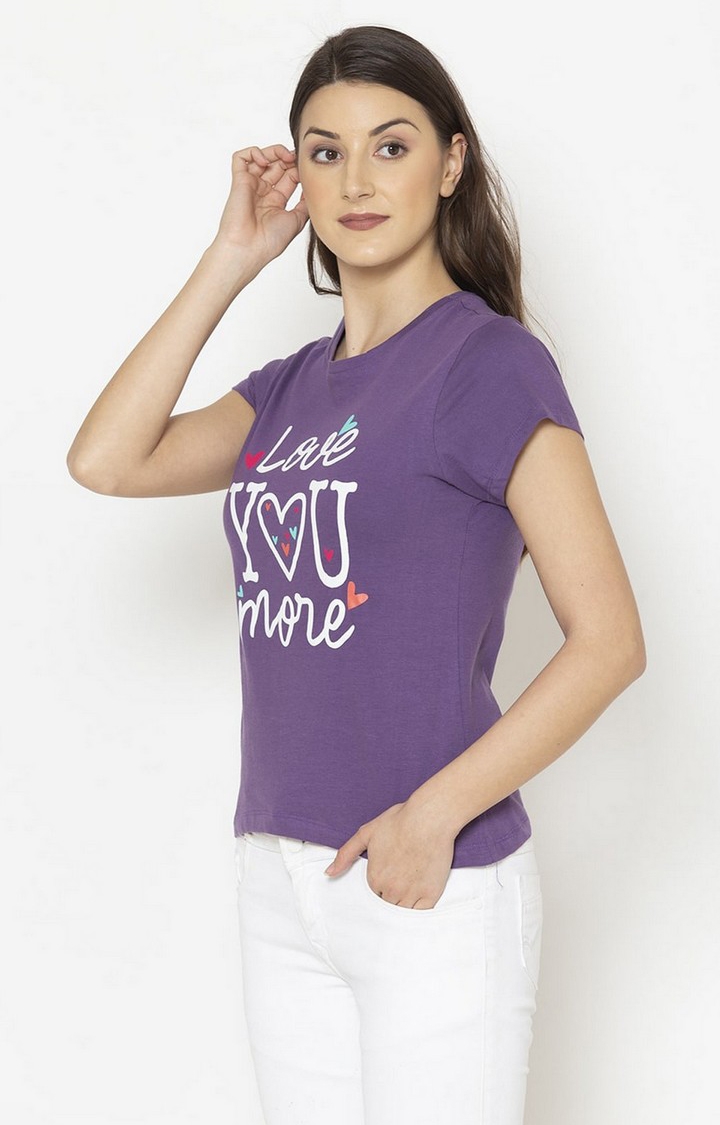 Lounge Dreams | Women's 100% Pure Cotton Short sleeve Purple T-Shirt 3