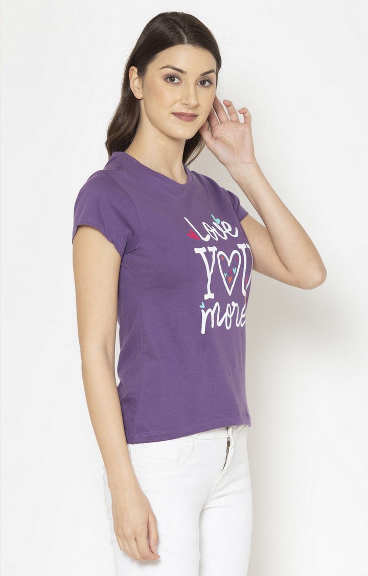 Lounge Dreams | Women's 100% Pure Cotton Short sleeve Purple T-Shirt 2