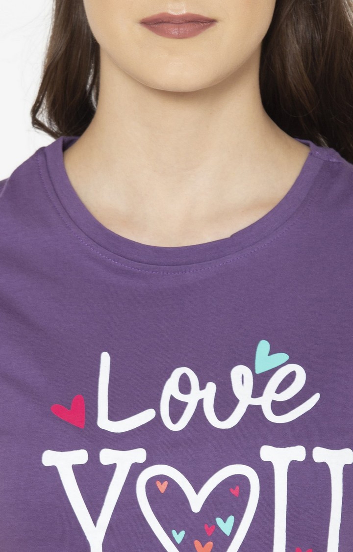 Lounge Dreams | Women's 100% Pure Cotton Short sleeve Purple T-Shirt 5