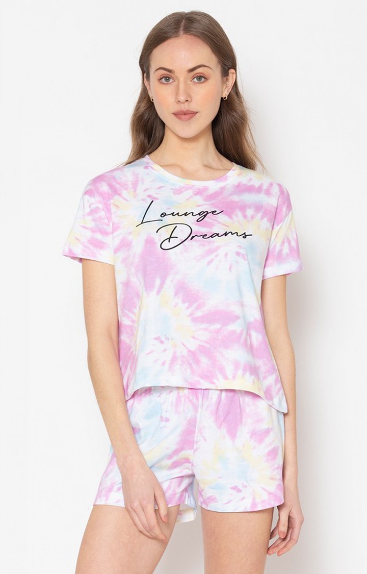 Women's Multicolored Cotton Printed Nightwear Set