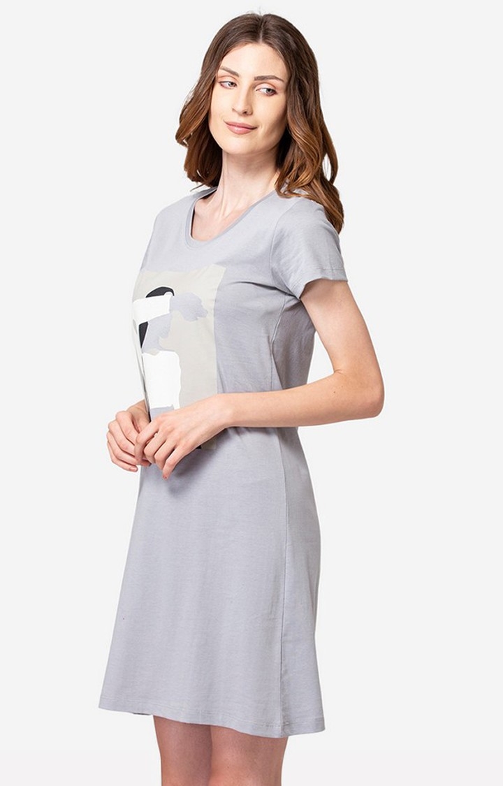 Lounge Dreams | Women's Grey Cotton Printed Night Dress 3
