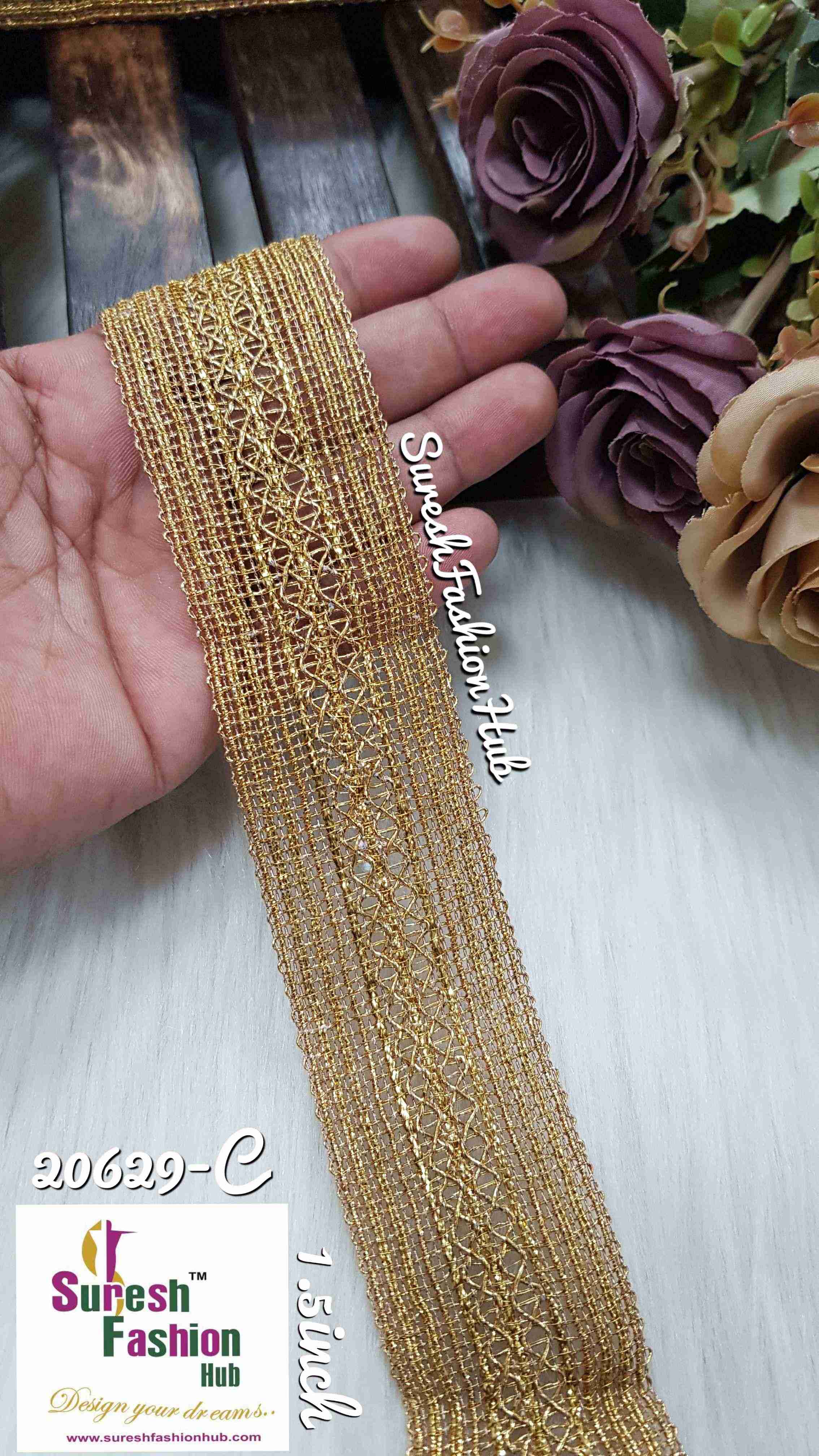 golden Lustrous Petals Zari Lace Borders