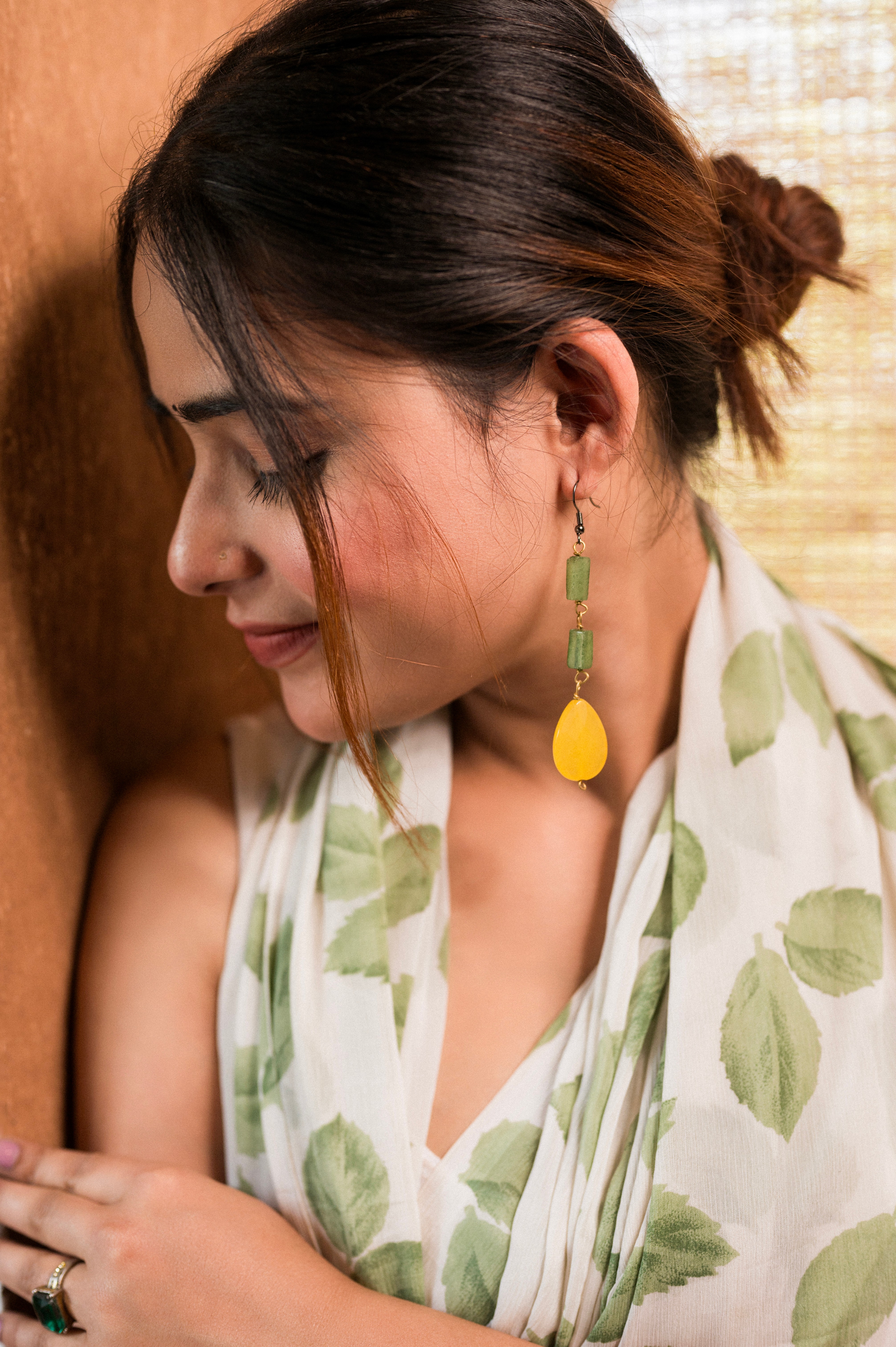 Torquise Yellow Drop Stone Earrings