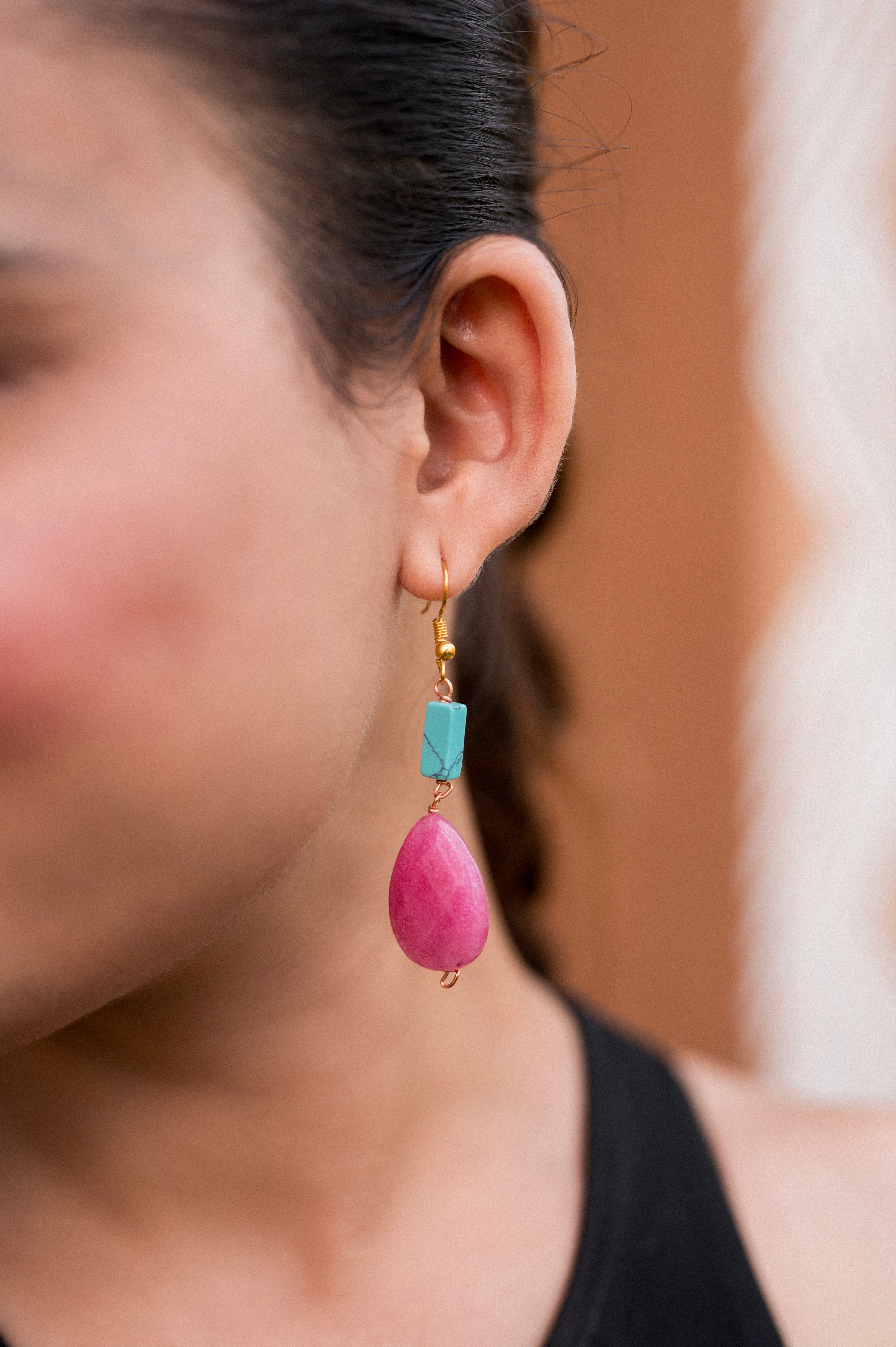 Torquise Pink Drop Stone Earring
